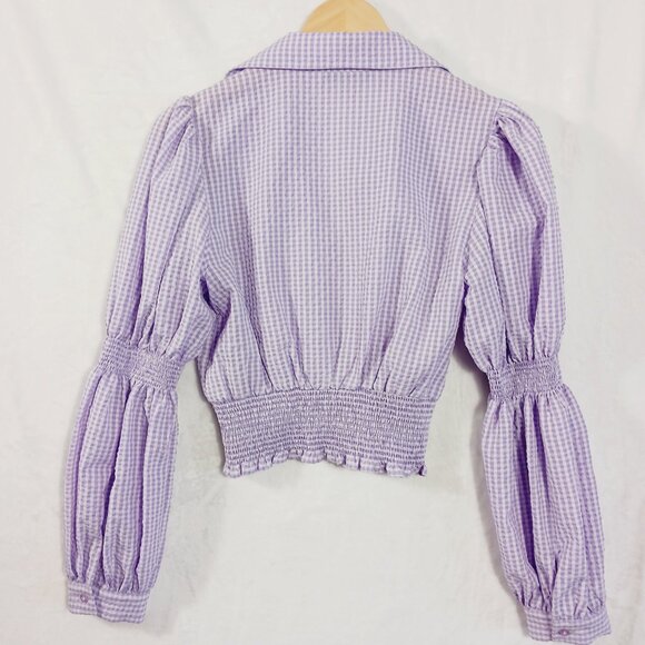 Zara, Lavender & White Gingham Check Crop Top, Long Sleeve, Renaissance, Peasant - Picture 7 of 14